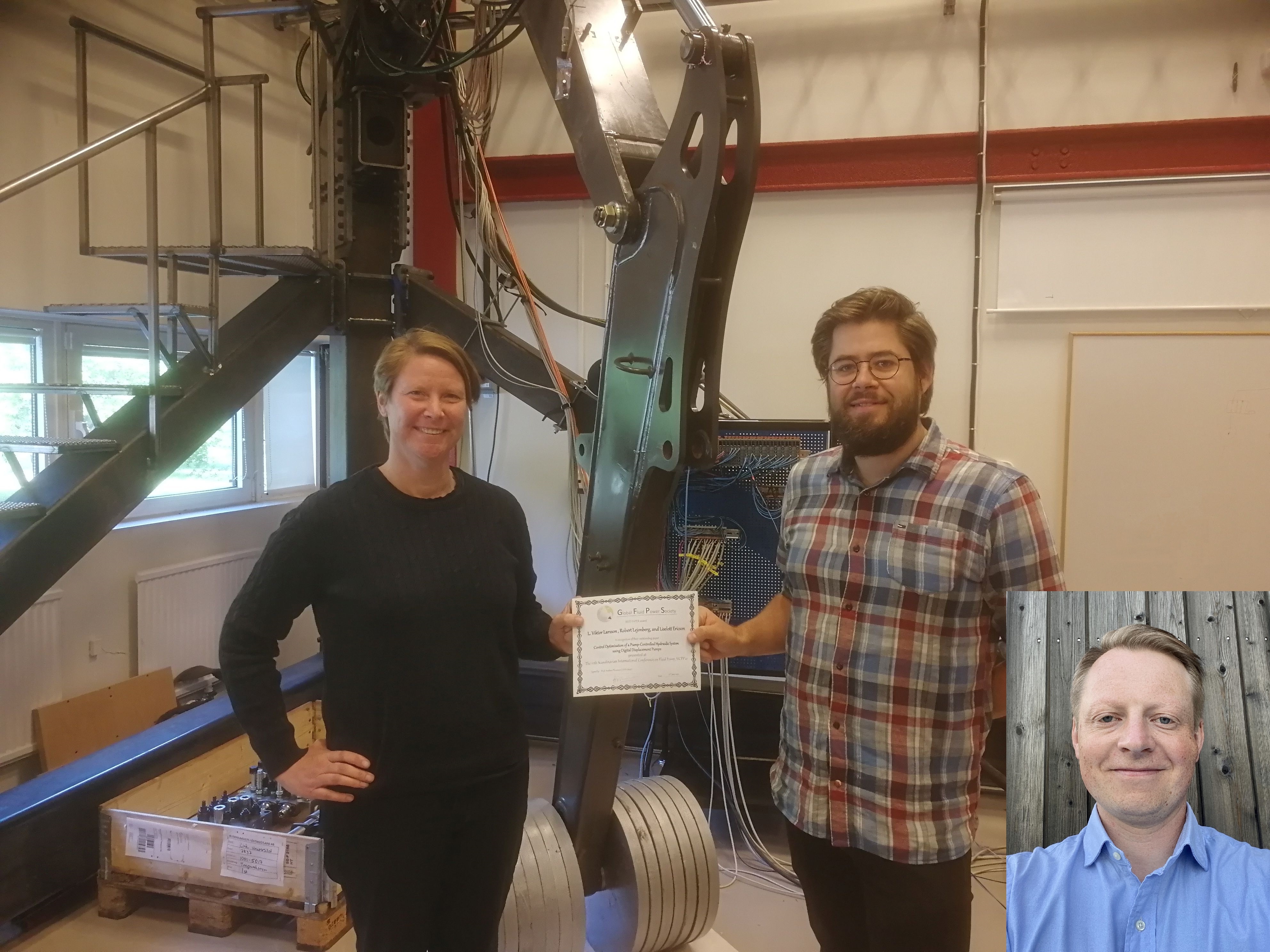Best Paper Award Recipients at SCIFP 21. From left to right: Liselott Ericson (Flumes, LiU), L. Viktor Larsson (Flumes, LiU) and Robert Lejonberg (Epiroc)